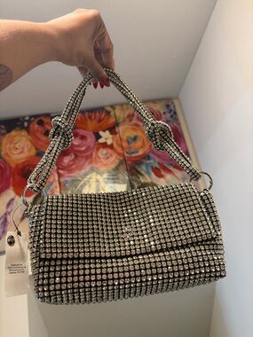 Rhinestone-Embellished Silver Shoulder Bag